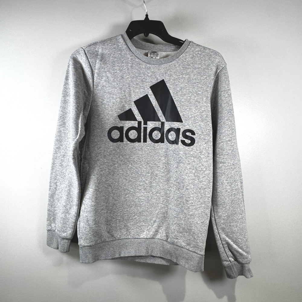 Adidas Mens Essentials Big Logo Fleece‎ Crewneck Sweatshirt Gray Black Pullover